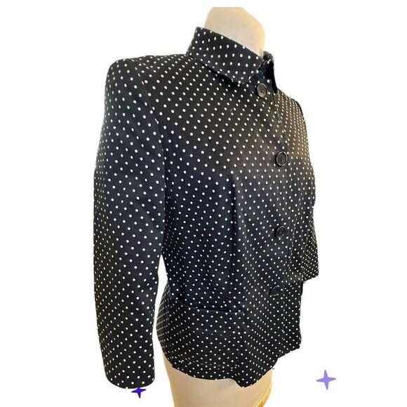 Talbots Black White Polka Dot Blazer 3/4 Sleeves Button Front Sz. 10 - Picture 2 of 6